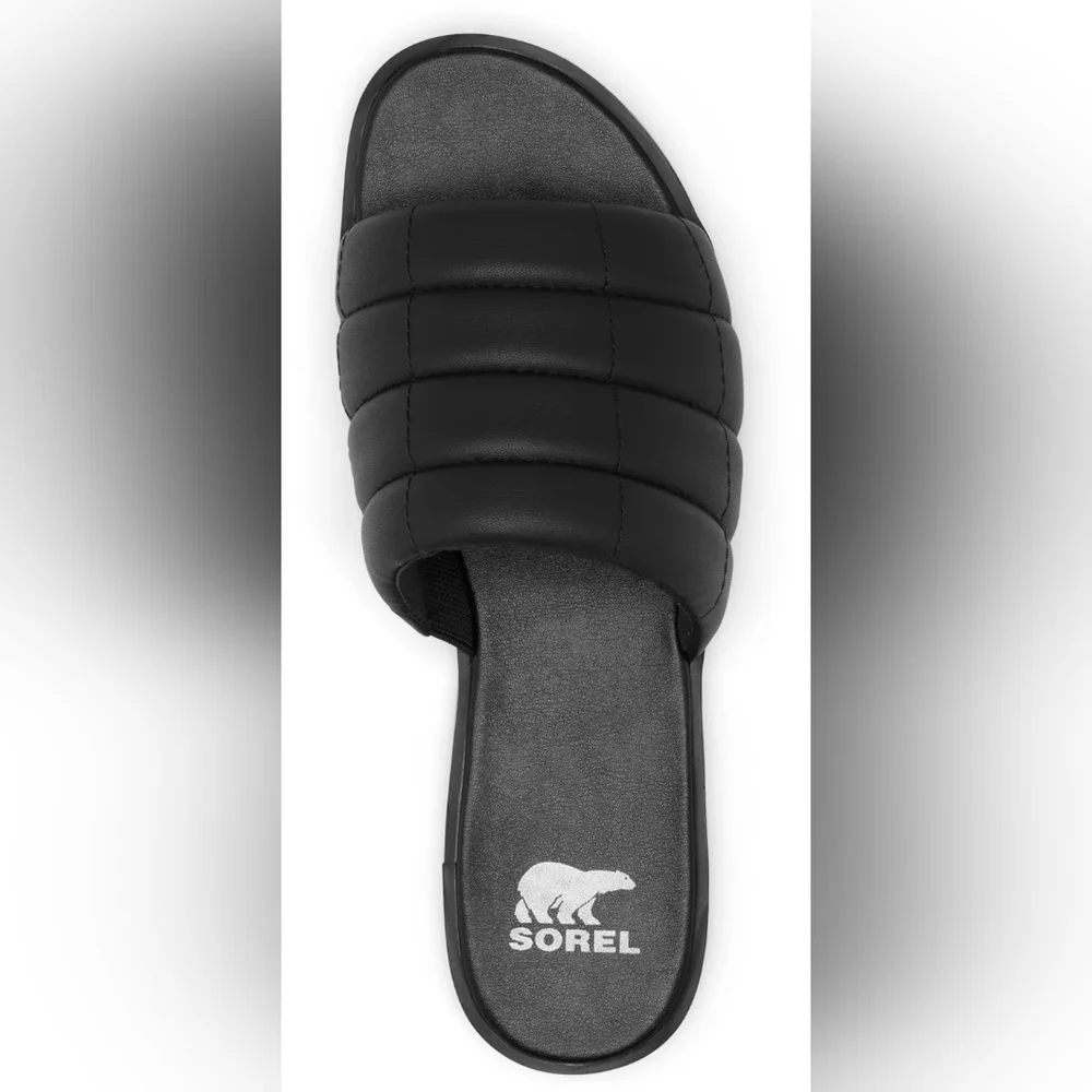 Sorel Ella III Slide Sandals Quilted Leather Slip On Flats Black Size 10.5 - Picture 4 of 14